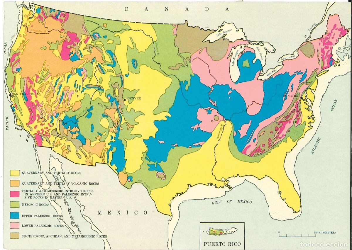 Postais: Postal del mapa geol&oacute;gico de Estados Unidos (incluyendo Puerto Rico)P