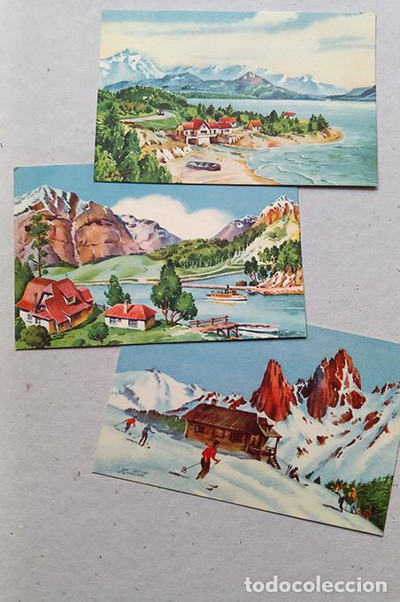 Postais: Lagos del Sur, Argentina. Puerto Moreno, Puerto Pa&ntilde;uelo, Cerro L&oacute;pez. 3 postales, no circuladas