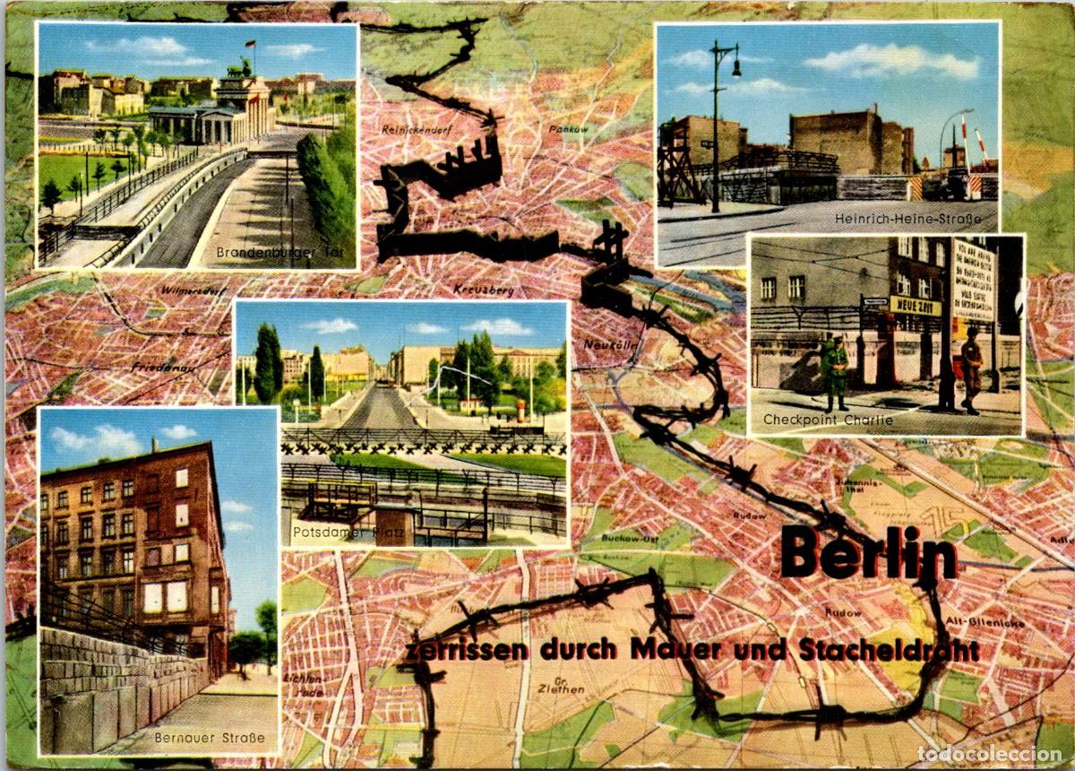 Cartoline: Alemania - Berl&iacute;n destrozado por paredes y alambre de p&uacute;as - 149x106mm