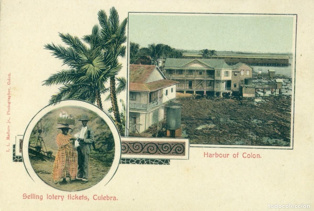 Cartoline: PANAM&Aacute;. CULEBRA. PUERTO DE COLON. VENDEDORES DE LOTER&Iacute;A. HACIA 1900. MUY RARA.