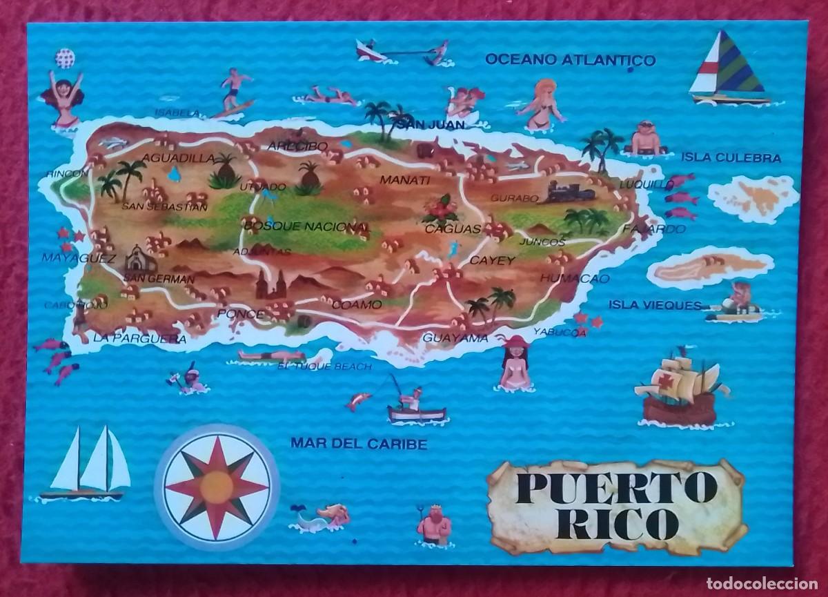 Postais: TARJETA POSTAL POST CARD CARTE POSTALE ISLA DE PUERTO RICO MAPA MAP CARTE..ISLAND..CARTOLINA..