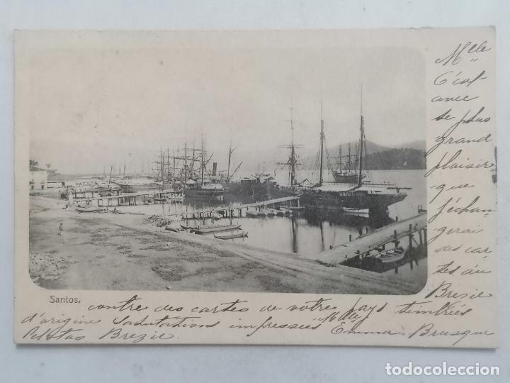 Postales: POSTAL PUERTO DE SANTOS-BRASIL, CIRCULADA 1908
