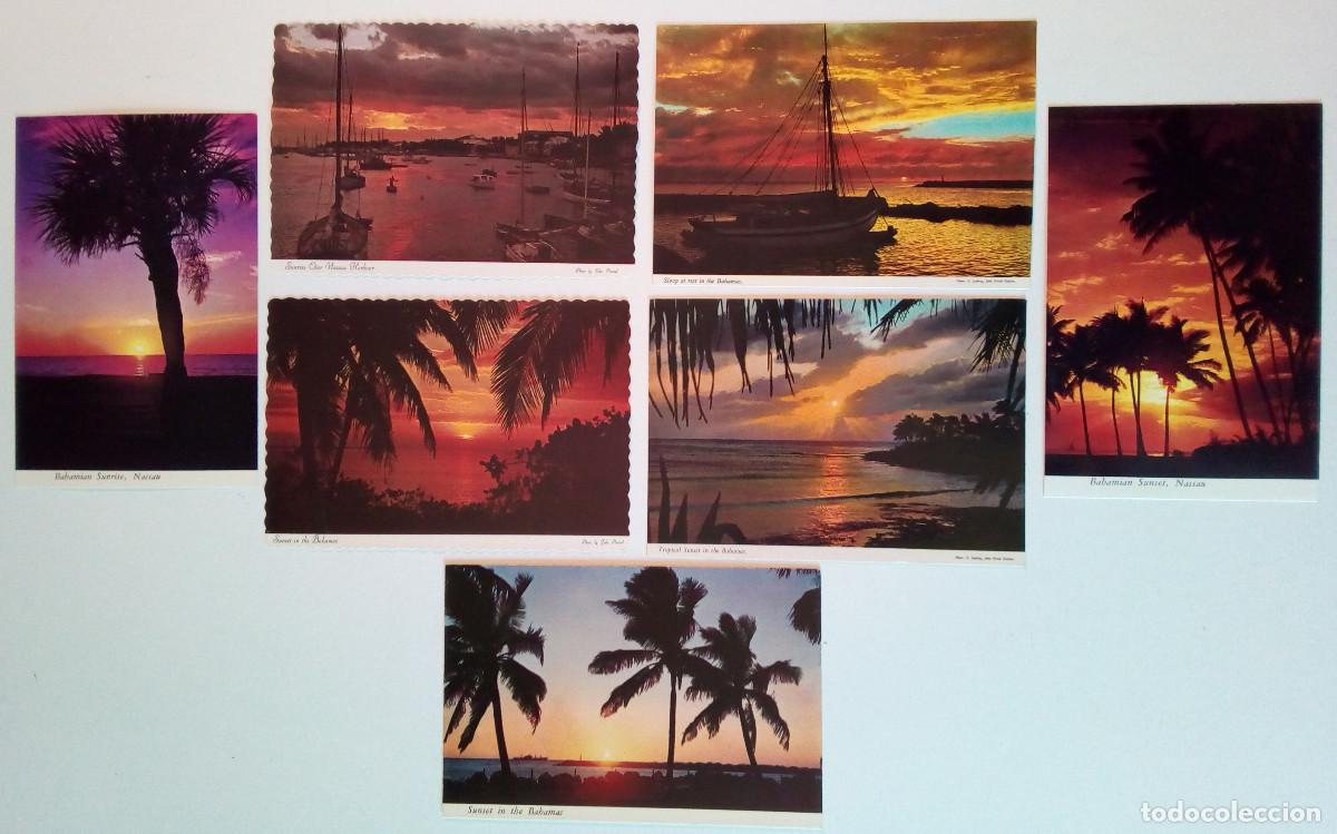 Cartoline: Lote 7 postales, amaneceres y puestas de sol en Islas Bahamas, Caribe, Todas nuevas sin circular