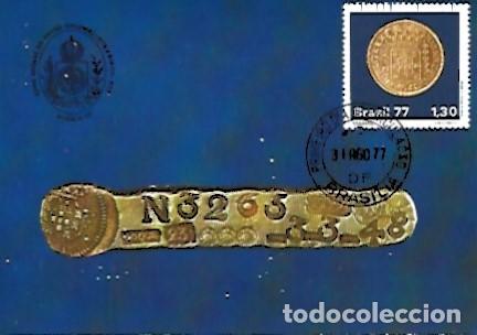 Cartoline: Brasil & Maxima, Monedas del Brasil Colonial, Barra de Oro de Vila Rica, Brasilia 1977 (7979)
