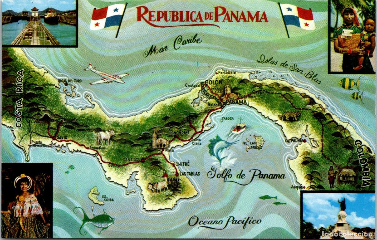 Cartoline: Panam&aacute; - La Tierra Dividida - El Mundo Unido - Mapa del Caribe y Golfo de Panam&aacute; - USA - FF-301
