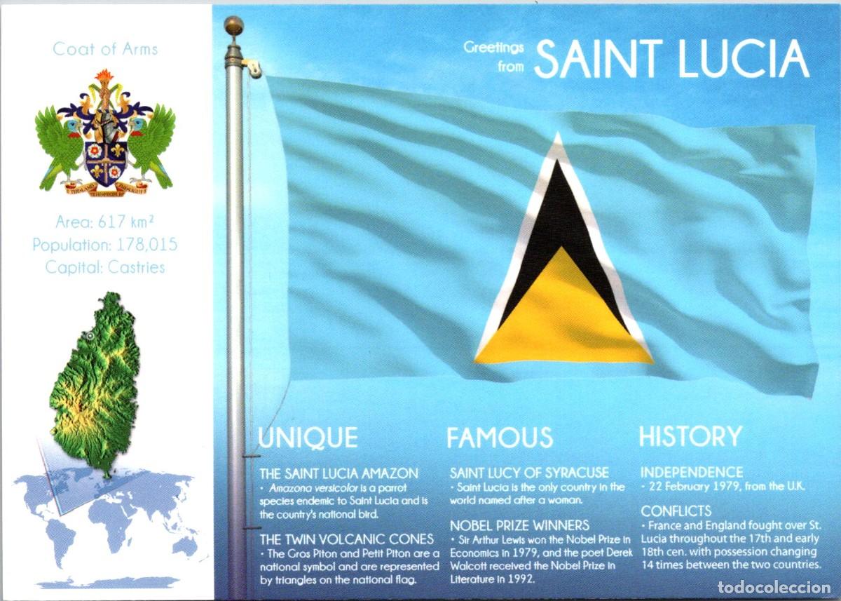 Postcards: Saint Lucia - Bandera + Mapa + Escudo + Historia - Postcardsmarket PCM-0213 - 150x105mm