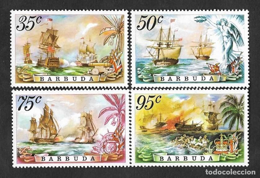 Postcards: SE)1975 BARBUDA FROM THE BOAT SERIES, BATTLE OF THE SAINTS, 4 STAMPS MNH