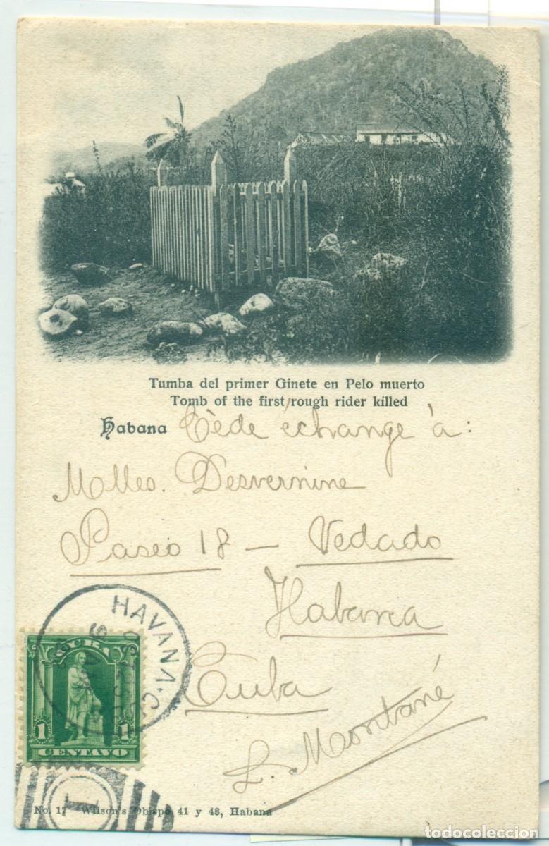 Cartes Postales: CUBA. HABANA. TUMBA DEL PRIMER SOLDADO YANQUI MUERTO, ROUGH RIDER. ESCRITA EN 1902. RARA..