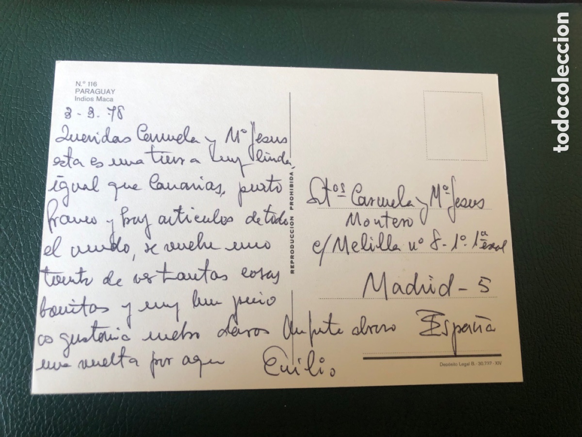 Postales: Postal 116. Paraguay. Indios Maca. Escrita 1978. ASM - Foto 2