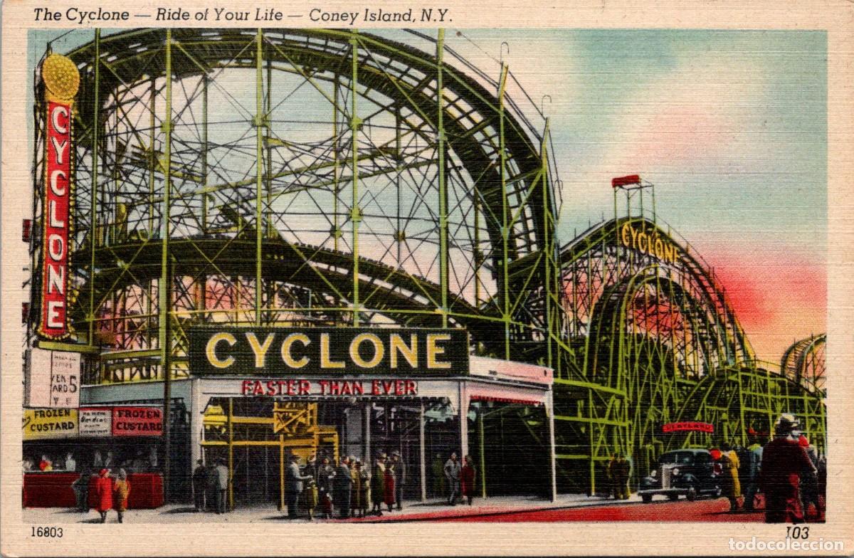 Postais: EUA - Coney Island, N. Y. - The Cyclone - Ride of Your Life - 140x91mm - Monta&ntilde;a Rusa