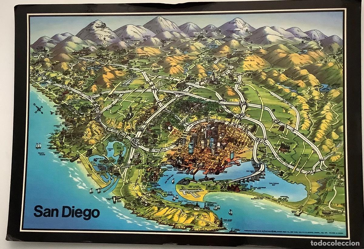 Postales: EEUU, SAN DIEGO. Map Mapa a&eacute;reo. Postal de mapa. Sin circular. - Foto 1