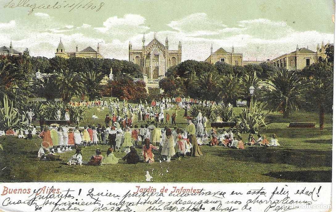 Postales: BUENOS AIRES - JARDÍN DE INFANTES - CIRCULADA 1908