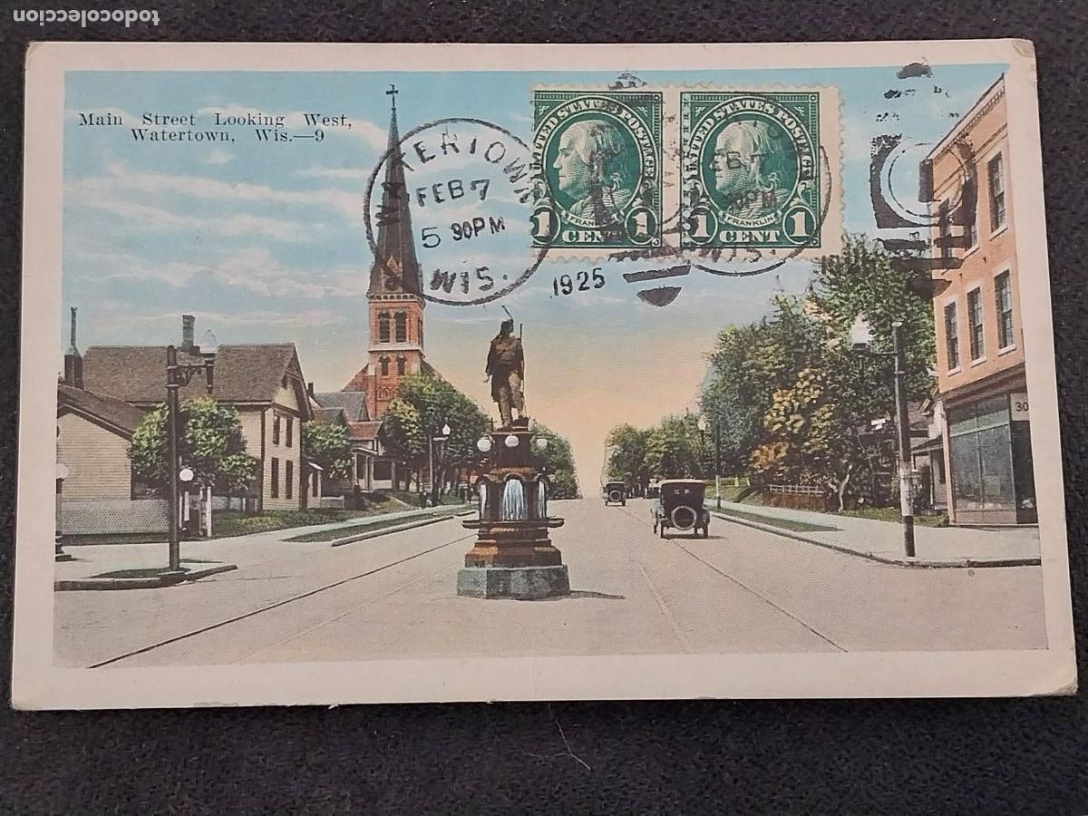 Cartes Postales: WATERTOWN MAIN STREET LOOKING WEST 1925 MATASELLOS PRECIOSO KROPP CO CIRCULADA POSTAL ORIGINAL