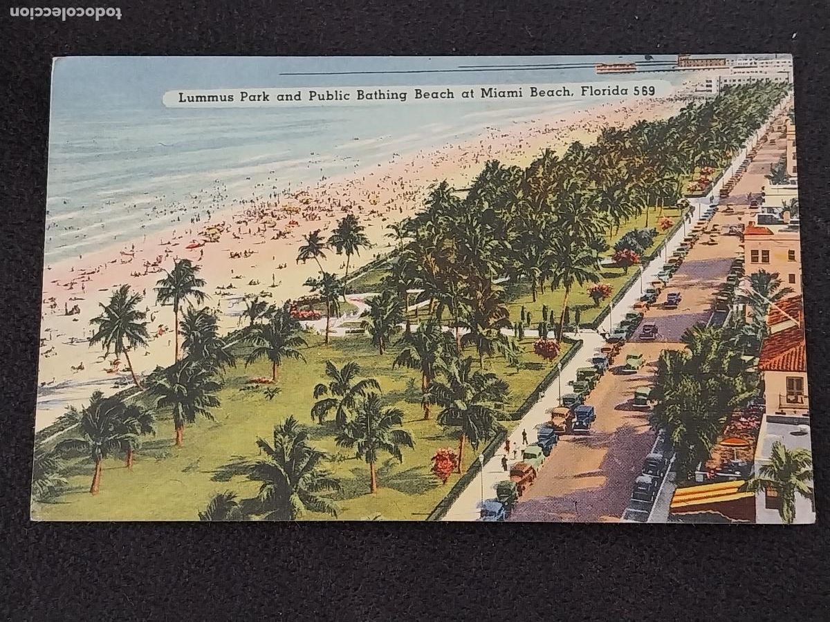 Cartes Postales: LUMMUS PARK MIAMI BEACH FLORIDA 1925 APRX SC PLAYA ANIMADA COCHES CLASICOS ORIGINAL