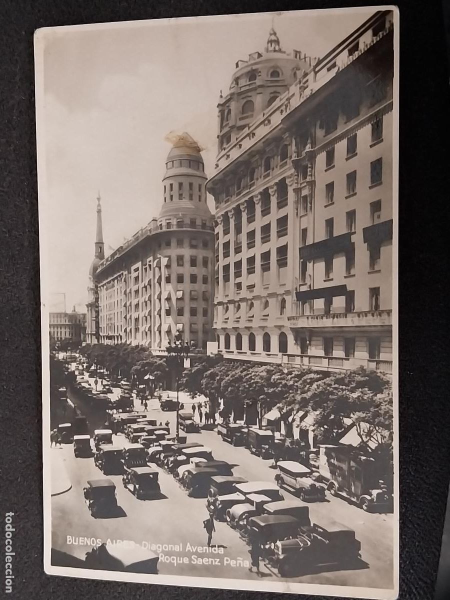 Postcards: AVENIDA DIAGONAL ROQUE SAENZ PE&Ntilde;A BUENOS AIRES POSTAL ORIGINAL N&ordm; 14 ANIMADA COCHES CLASICOS