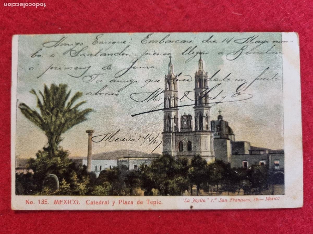 Cartoline: POSTAL ANTIGUA MEXICO CATEDRAL Y PLAZA DE TEPIC ORIGINAL P1831