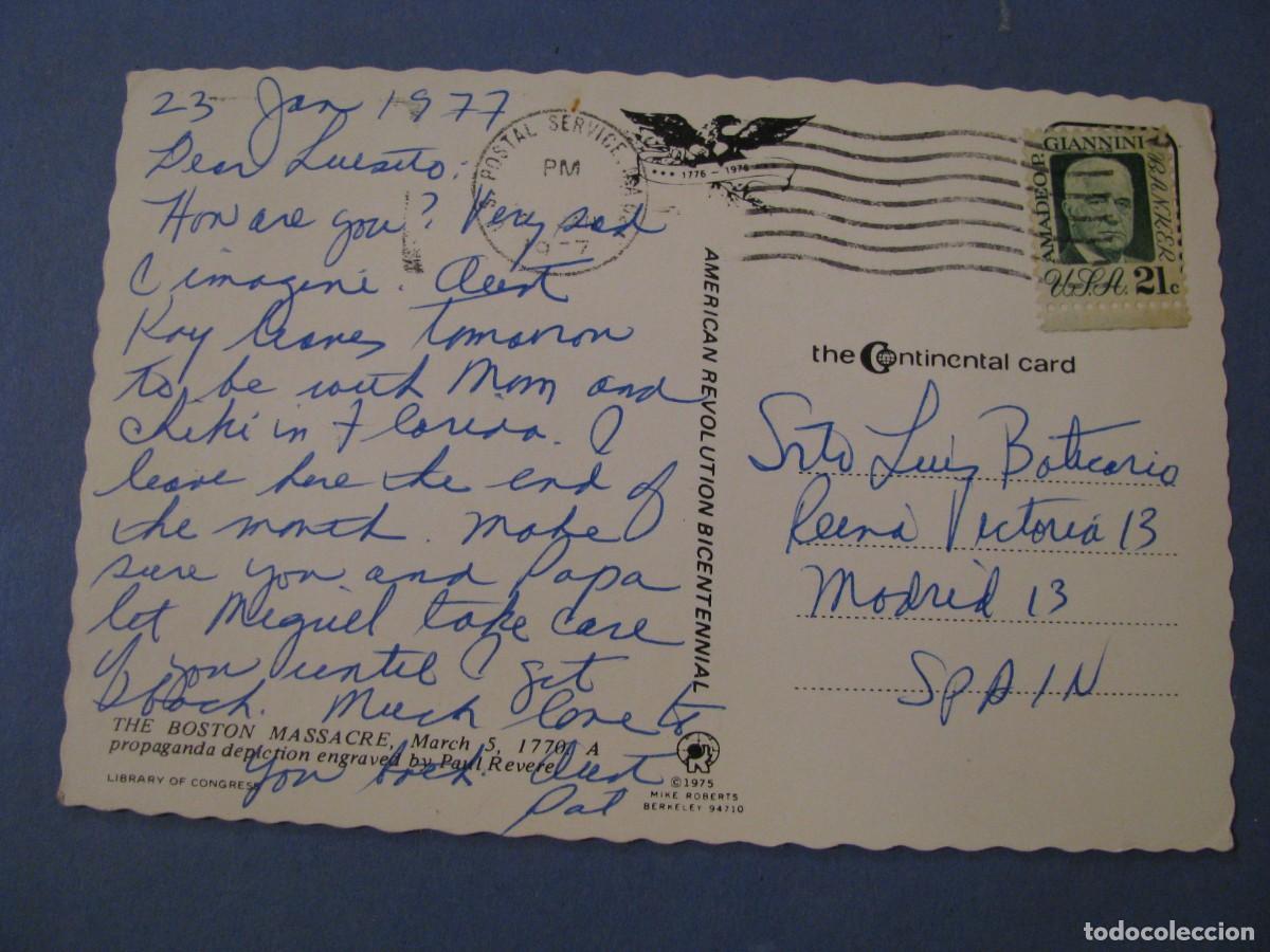 Postales: POSTAL DE EE.UU. BOSTON MASSACRE. CIRCULADA 1977 - Foto 2