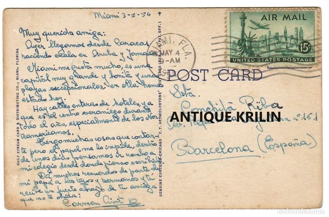 Postales: E.E.U.U. / POSTAL MIAMI BEACH / CIRCULADA 1954 - Foto 2