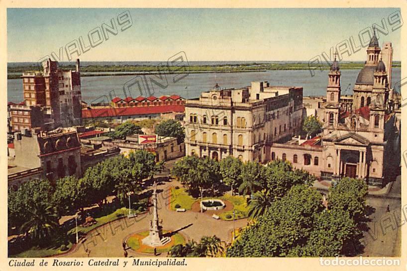 Postales: Postal de la Ciudad de Rosario de Argentina 1957 - Catedral y Municipalidad - Escrita