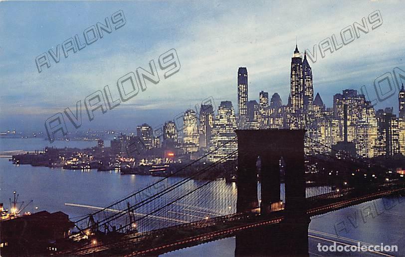 Postkarten: Postal del puente de Brooklyn de Nueva York de noche (Estados Unidos) A&ntilde;os 60