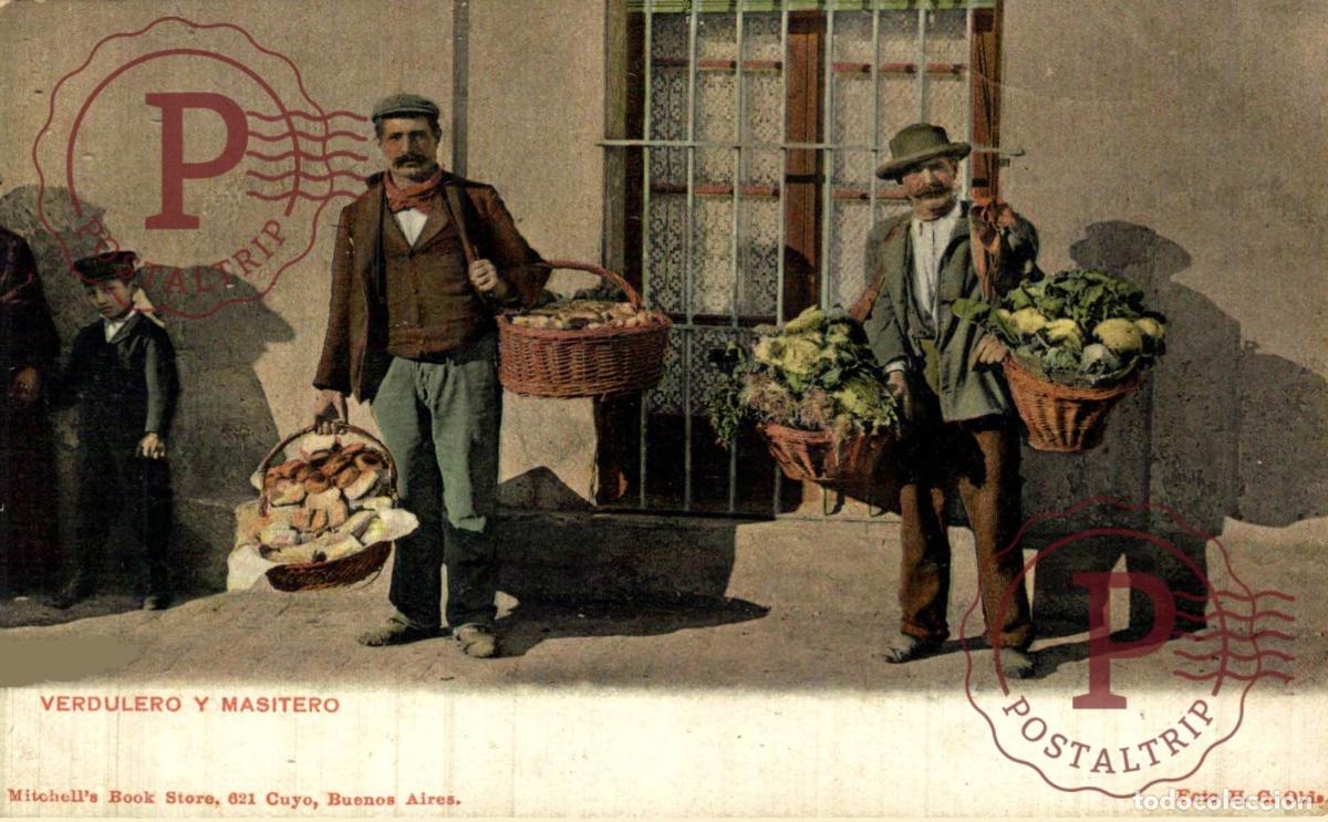 Postales: ARGENTINA. Verdulero y Masitero. Mitchells Book Store. PROFESIONES PROFFESIONS.