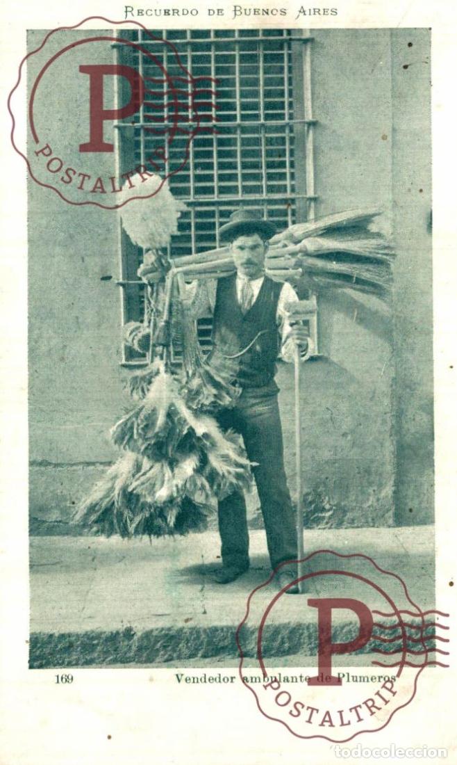 Postcards: ARGENTINA. Vendedor ambulante de plumeros, Recuerdo de Buenos Aires. PROFESIONES PROFFESIONS.