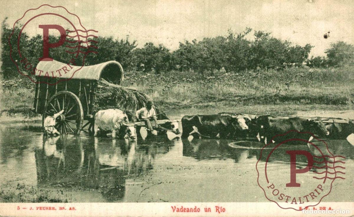 Postales: ARGENTINA. Vadeando un r&iacute;o