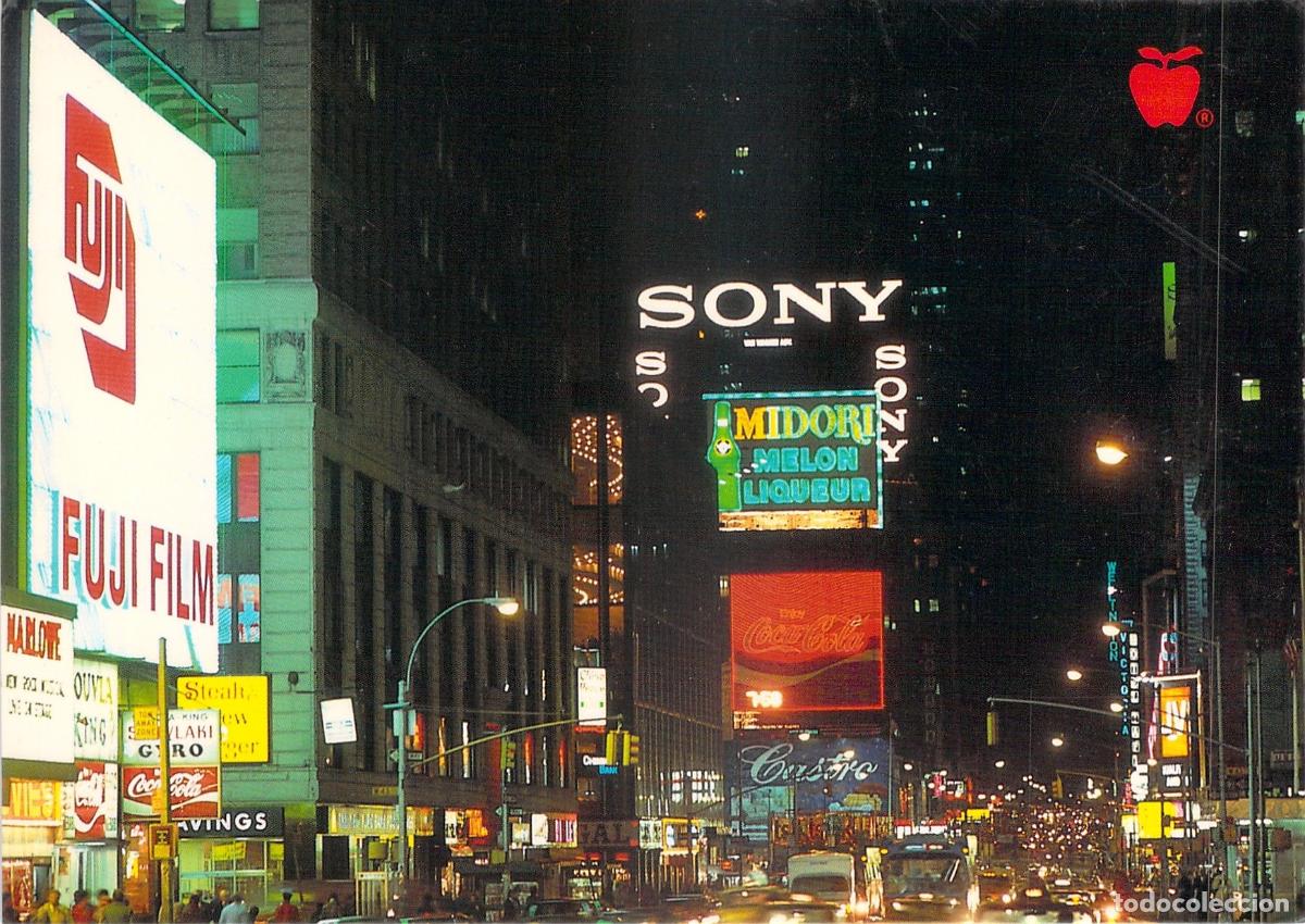 Postales: Postal de Times Square Nueva York Luces de Ne&oacute;n y Publicidad
