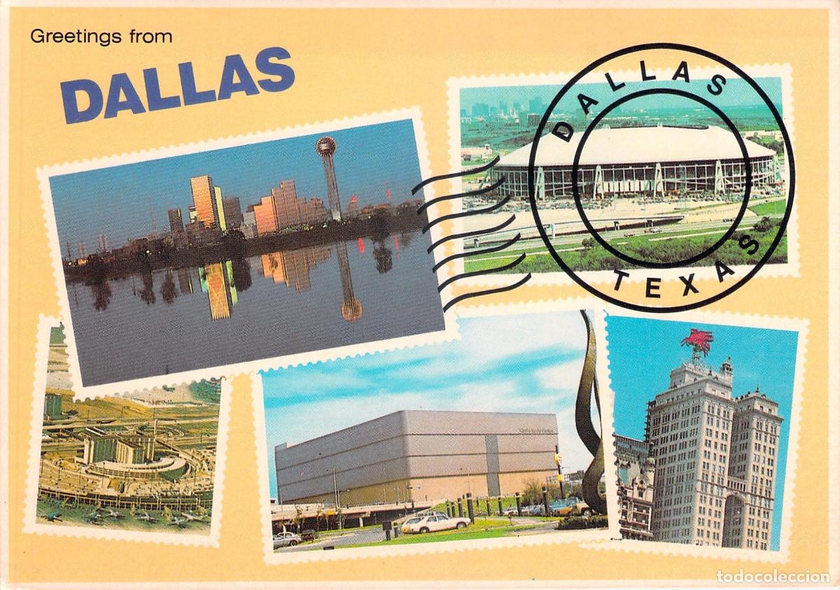 Postales: Postal de Dallas Texas con Vistas del Skyline Estadio y Pegasus