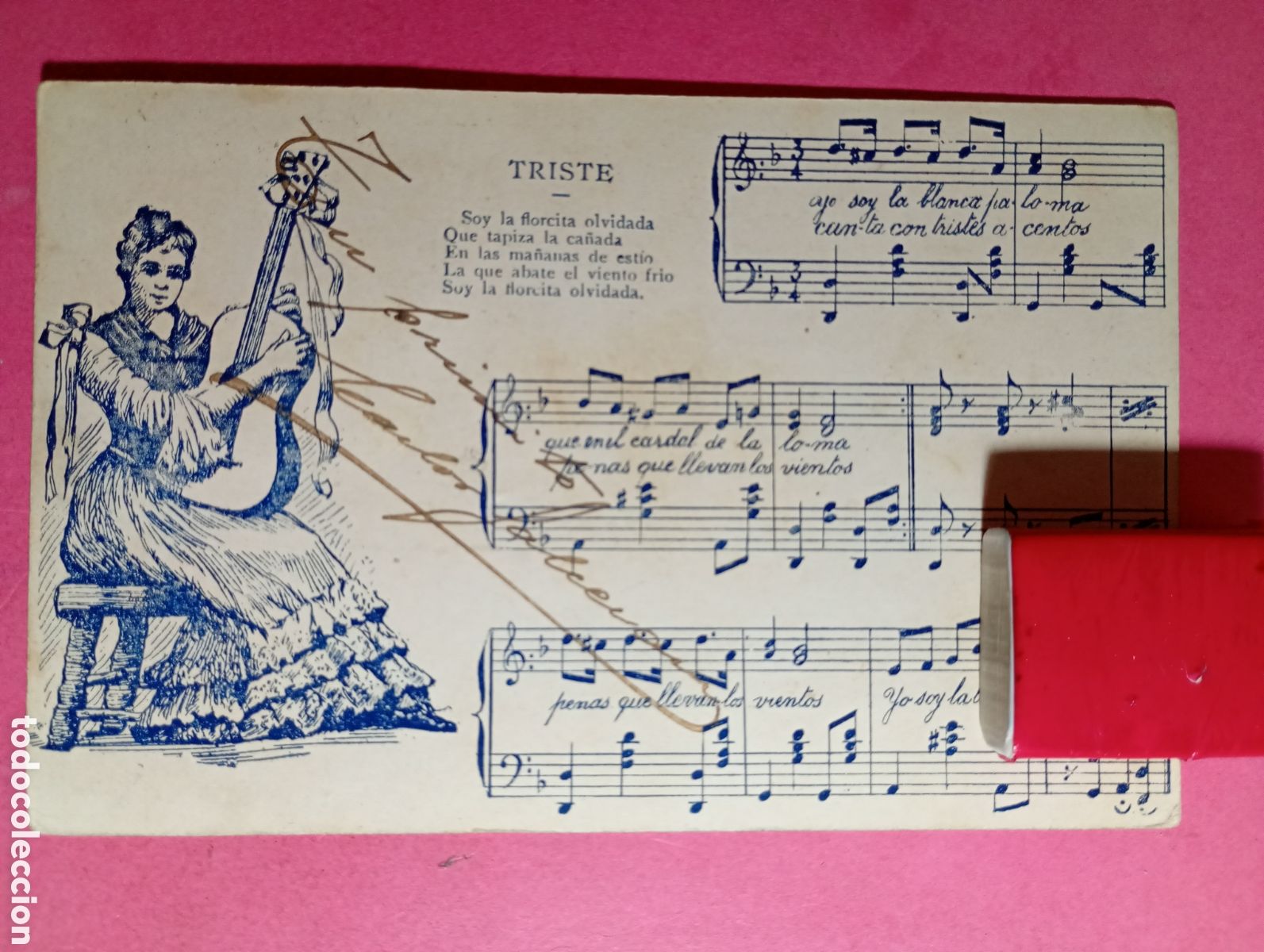 Postales: DIBUJO Y PARTITURA ''TRISTE'' 1920 POSTAL ENTRE PRIMOS CIRCULADA B/N 2 SELLOS REP&Uacute;BLICA ARGENTINA