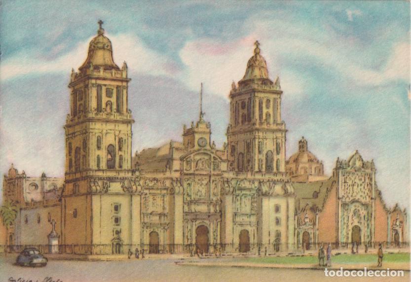 Postales: POSTAL DE LA OBRA DE ENRIQUE GALICIA ALTABA, CATEDRAL Y SAGRARIO (MEXICO CIUDAD) - ACUARELA &ndash; S/C