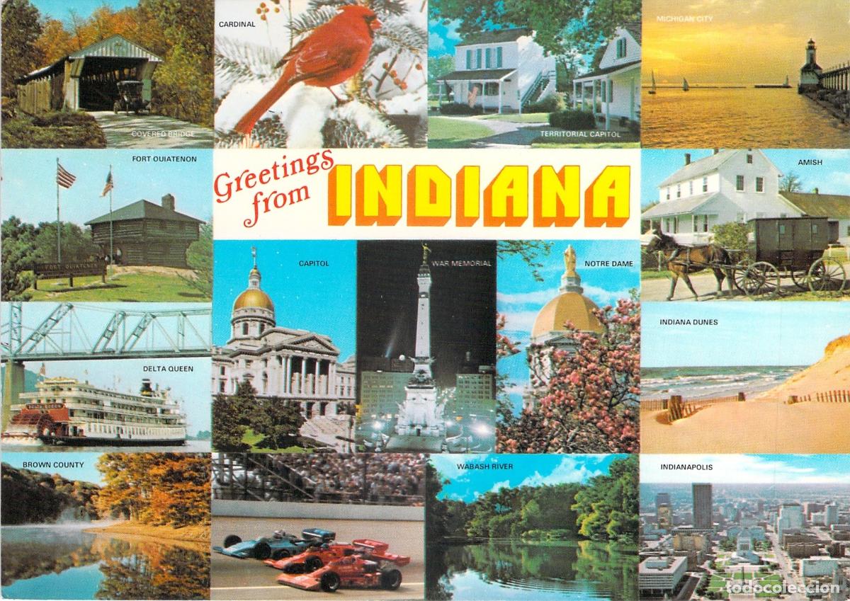 Postales: Postal de Saludos de Indiana - El Estado Hoosier y sus Monumentos