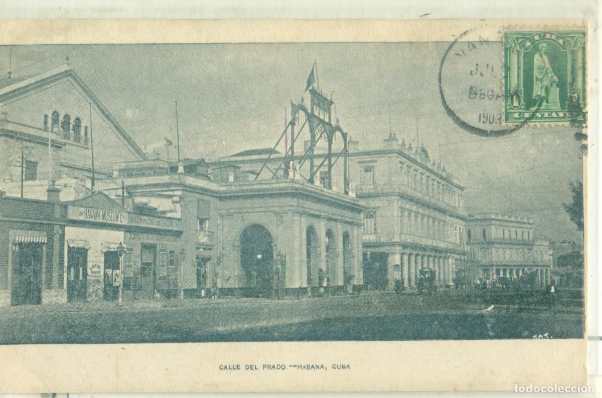 Postales: CUBA. HABANA. CALLE DEL PRADO. GRAN HOTEL INGLATERRA Y TEATRO. CIRCULADA EN 1903.
