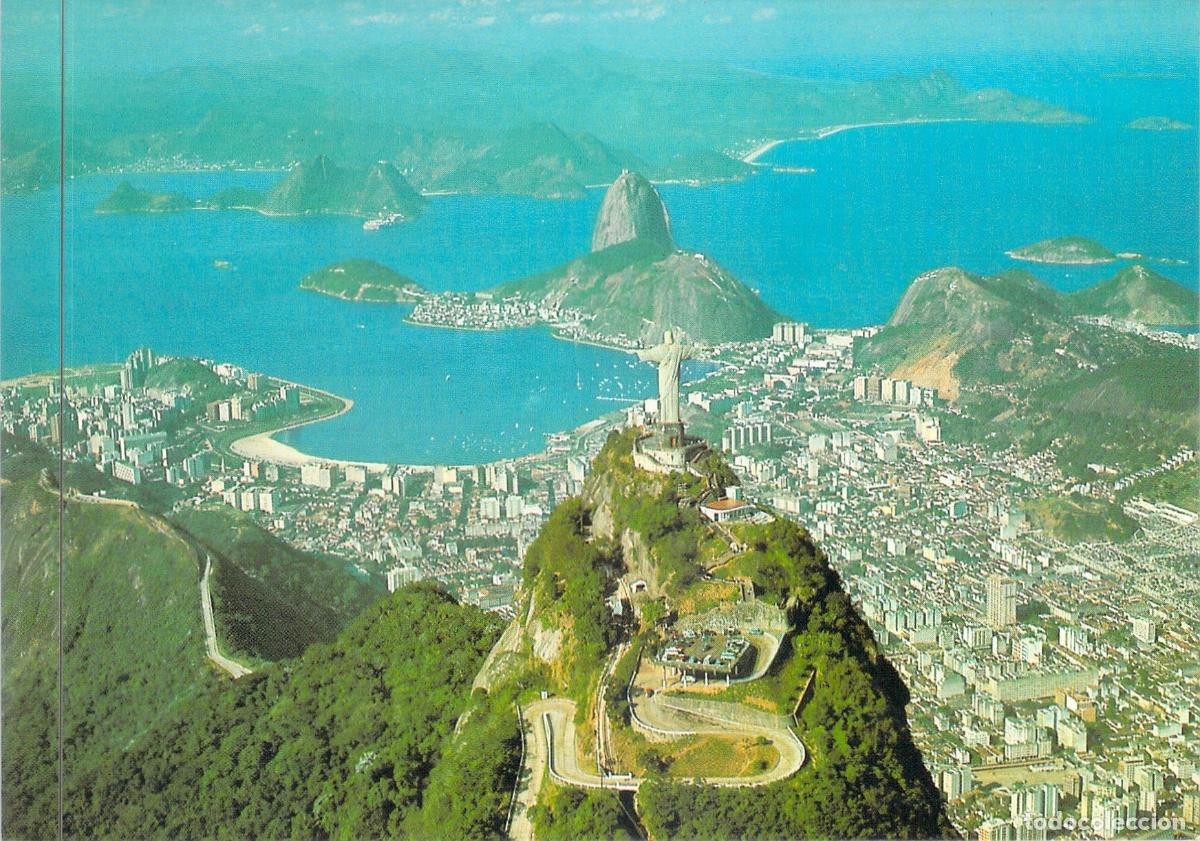 Postales: Postal de Rio de Janeiro Vista A&eacute;rea Cristo Redentor y Bah&iacute;a de Guanabara