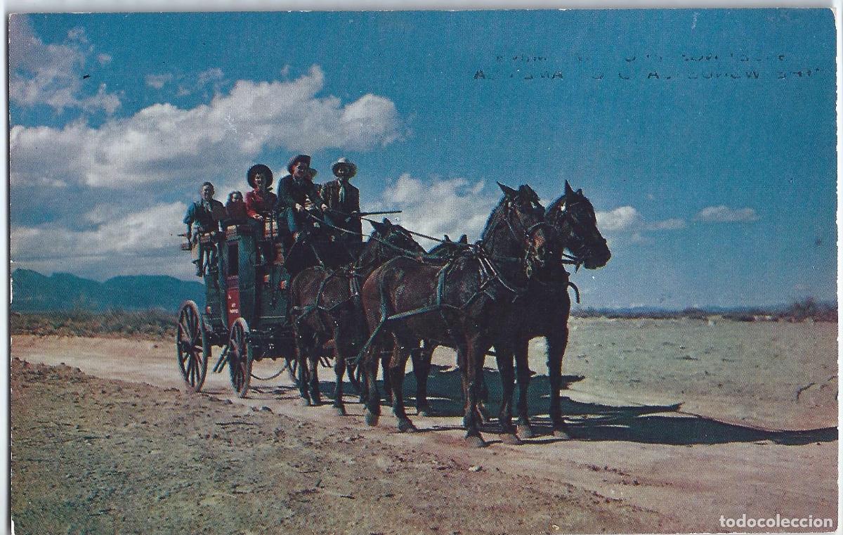 Postales: The old stagecoach of the West - Greetings from Wyiming - The Wonderland of America - Plastichrome
