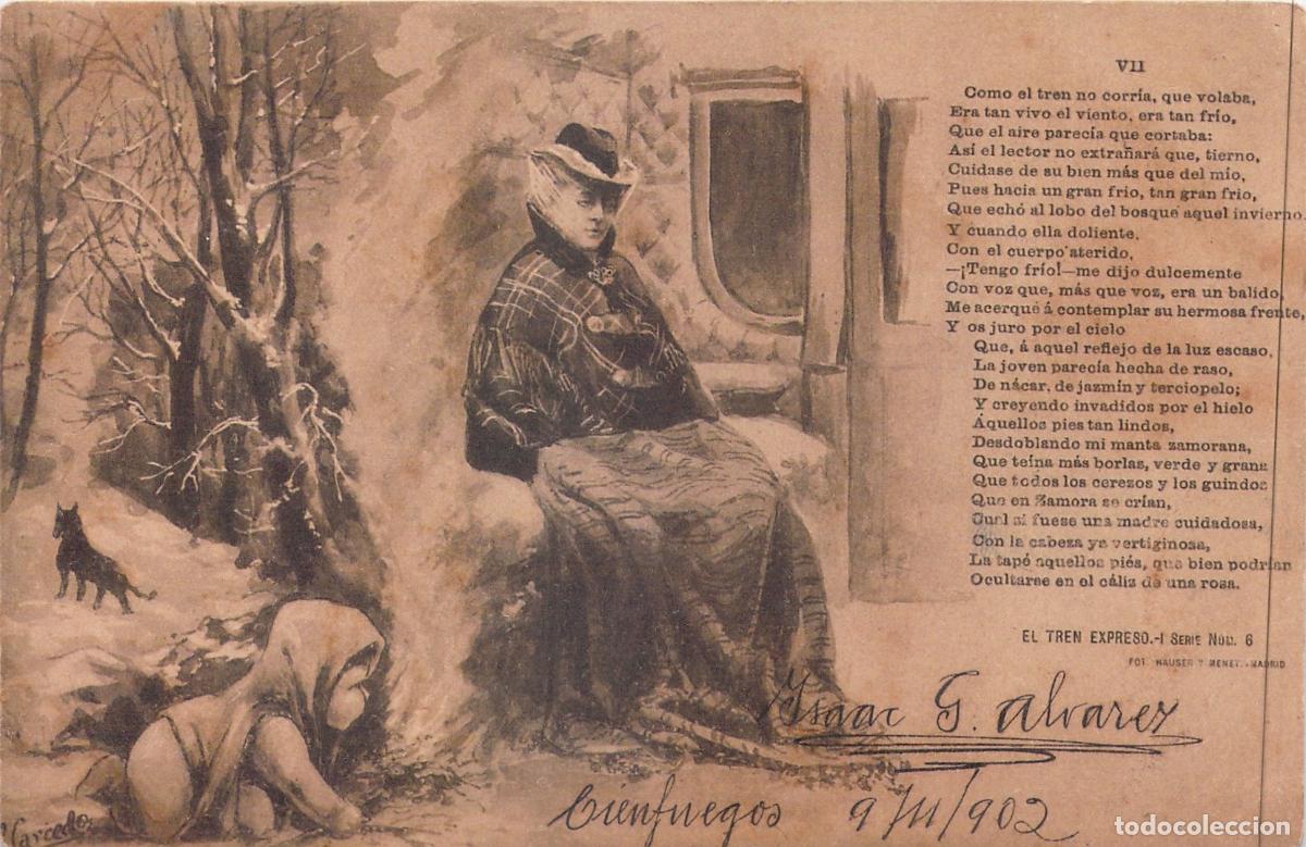 Postales: Postal El Tren Expreso Hauser y Menet Ilustraci&oacute;n Literaria