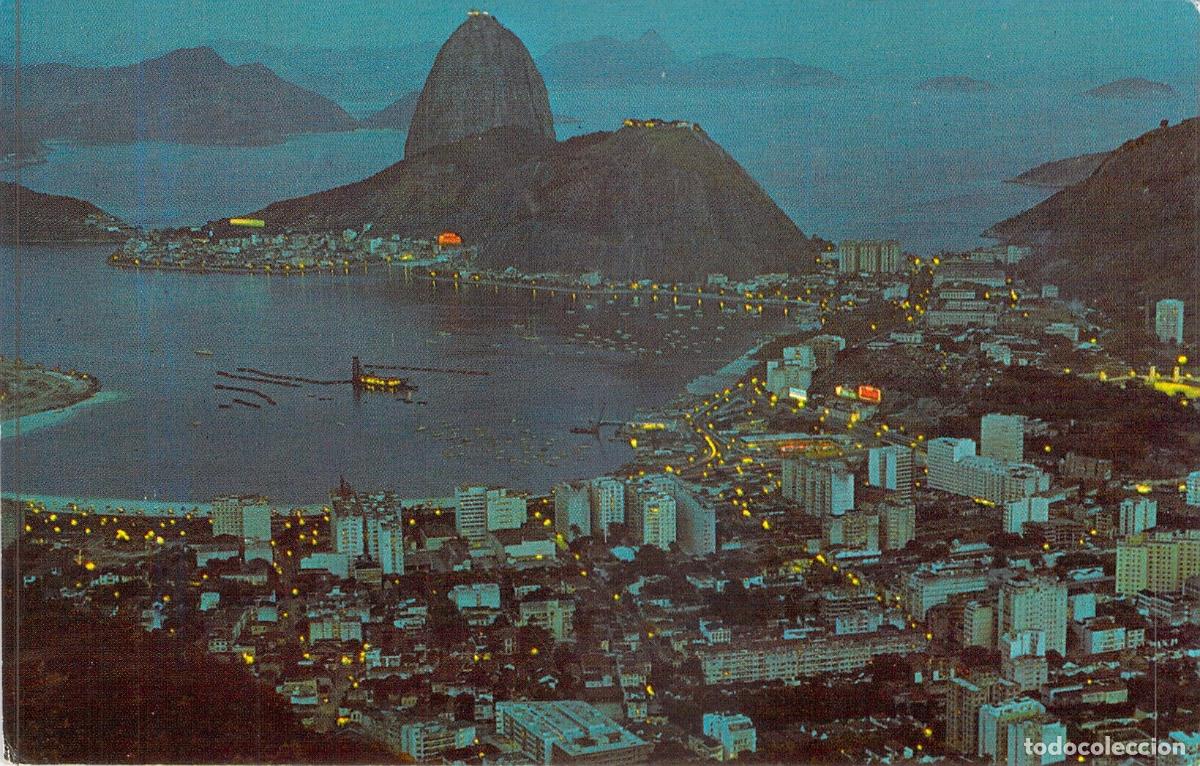 Postales: Postal de R&iacute;o de Janeiro, Brasil - Pan Am y el Pan de Az&uacute;car de noche