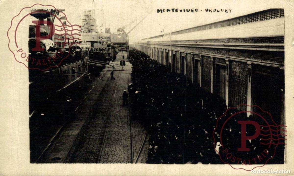 Postales: URUGUAY. MONTEVIDEO. BARCO DE GUERRA. BATEAU. WARSHIP. RPPC. FOTOGRAFICA. MILITAR. SOLDADOS, SOLDIER