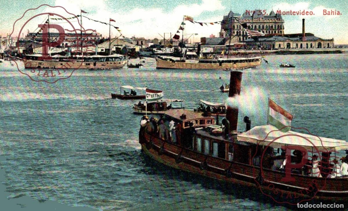 Postales: URUGUAY. MONTEVIDEO. BAHIA. BARCO. BATEAU. SHIP BANDERA ITALIANA