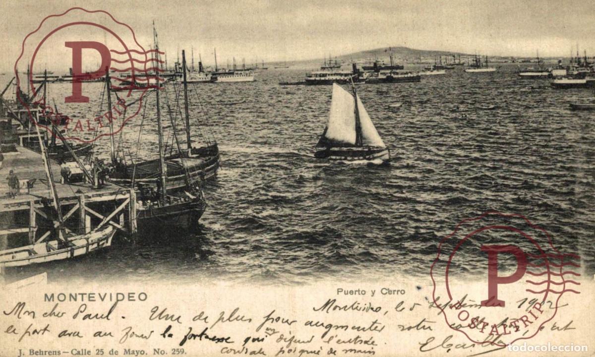 Postales: URUGUAY. MONTEVIDEO. PUERTO Y CERRO. BARCO. BATEAU SHIP.