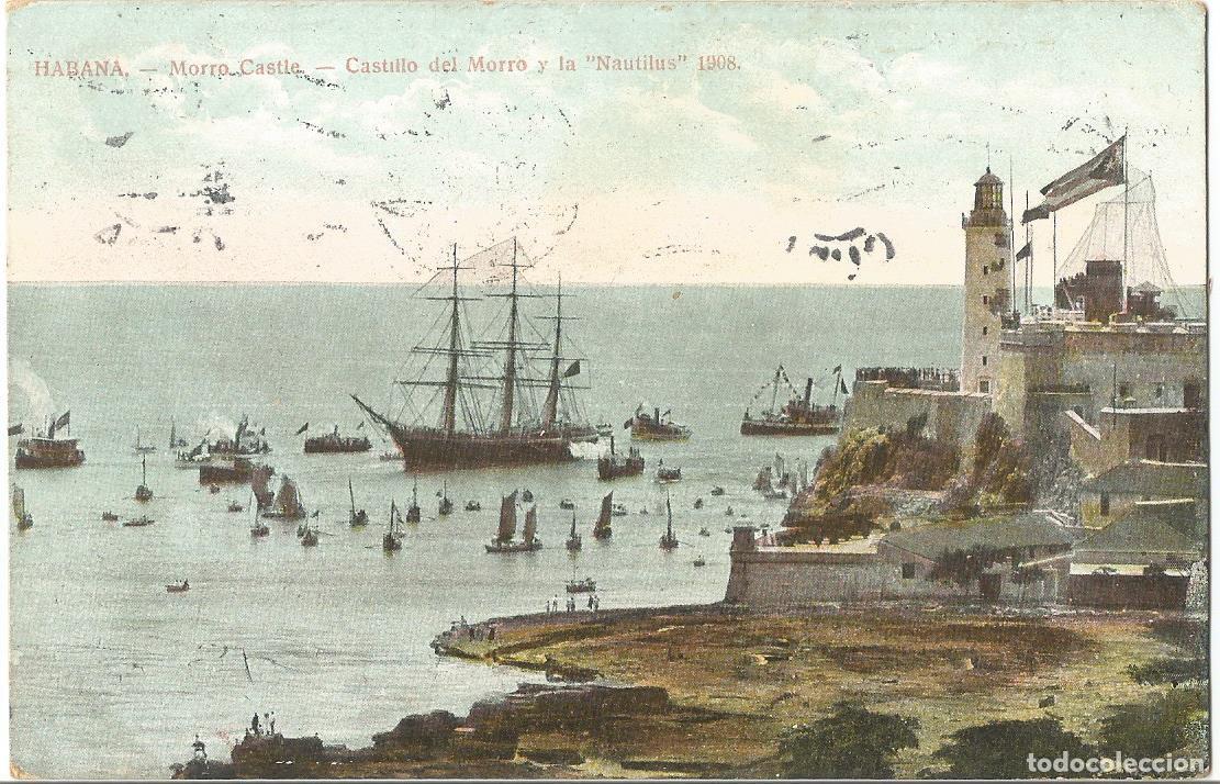 Postales: Cuba 1908, Llegada de la Corbeta Nautilus al puerto de la Habana el 24 de junio de 1908, Circ. 1908