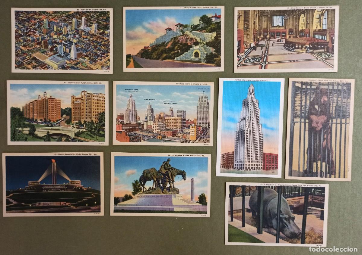 Postales: Lote de 10 Postales Antiguas de Kansas City, Missouri &ndash; A&ntilde;os 30-50 (Linen / Fotocromo) Max Bernstein