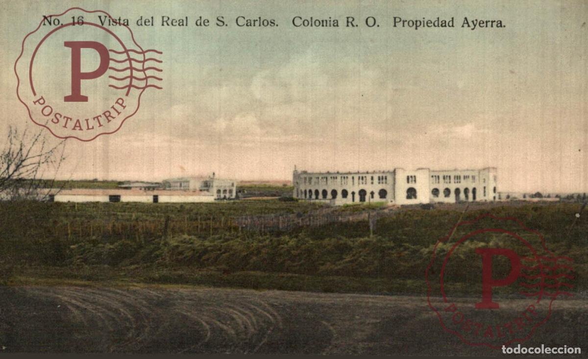 Postales: URUGUAY. COLONIA. VISTA DEL REAL DE S. CARLOS. PLAZA DE TOROS. PROPIEDAD AYERRA.