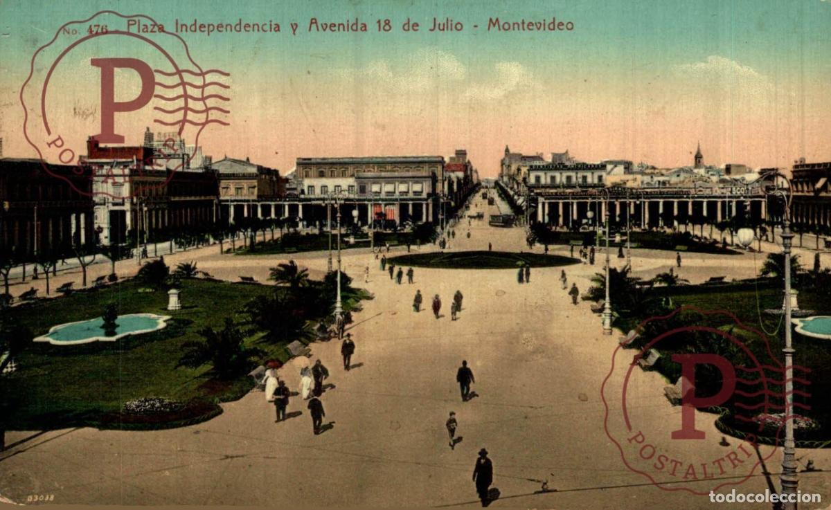 Postales: URUGUAY. MONTEVIDEO. PLAZA INDEPENDENCIA Y AVENIDA 18 DE JULIO.