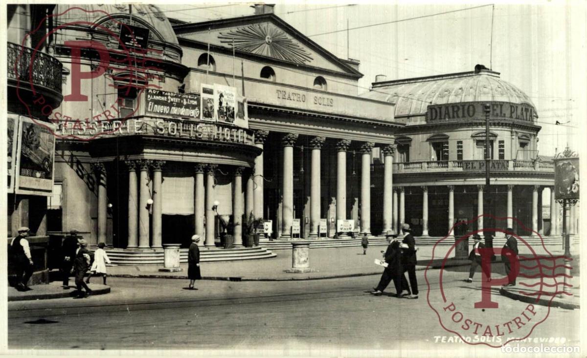 Postales: URUGUAY. MONTEVIDEO. TEATRO SOLIS. THEATRE. CARTEL EL NUEVO MANDAMIENTO. RPPC. FOTOGRAFICA.