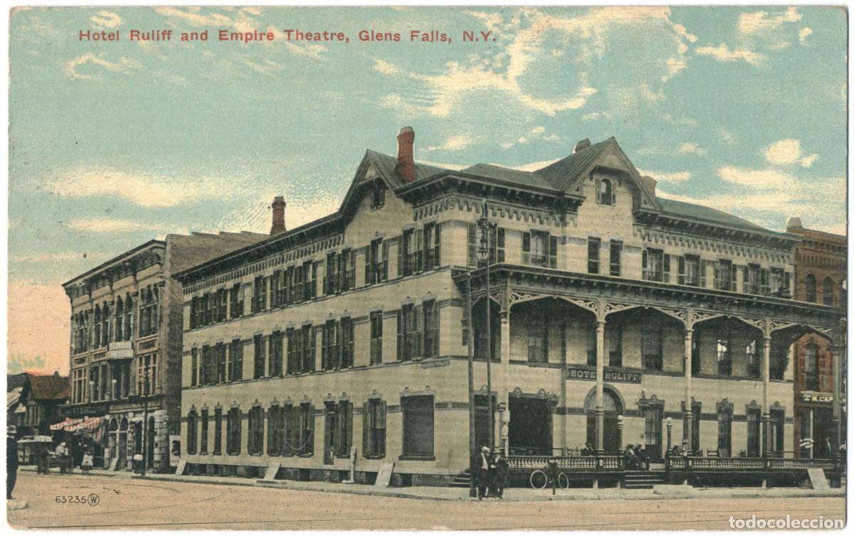 Postales: GLENS FALLS_Hotel Ruliff & Empire Theatre_Souvo Chrome Superior Quality & F. W. Woolworth