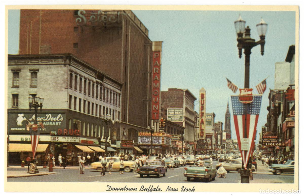 Postales: BUFFALO_Main Street_Curteichcolor & Ernest Gunzburger / Teatros NY