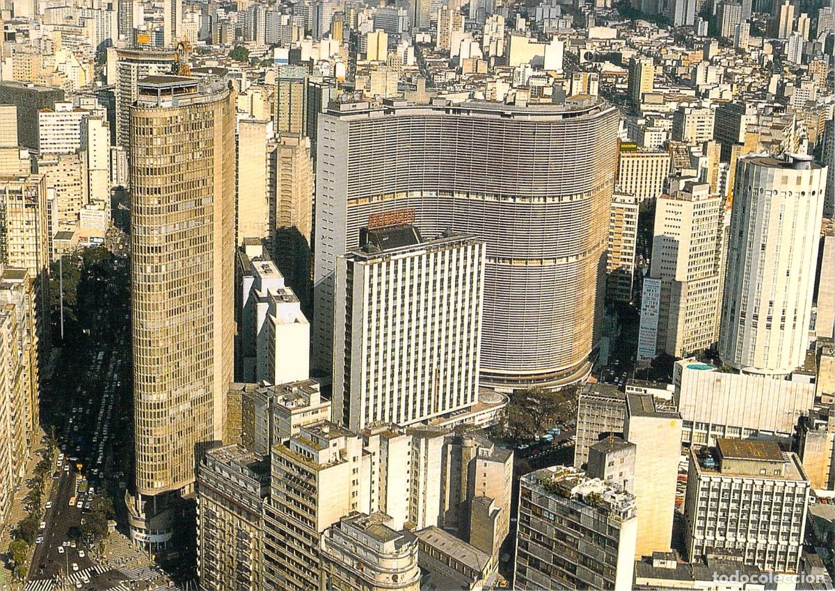 Postales: Postal de S&atilde;o Paulo con Edificios Copan, It&aacute;lia y Hilton