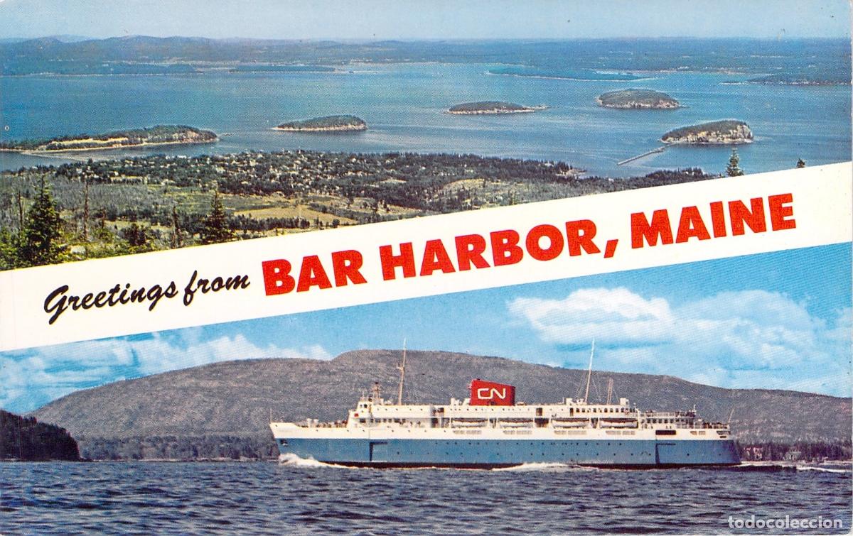 Postales: Postal Tur&iacute;stica de Bar Harbor Maine con el Ferry Bluenose