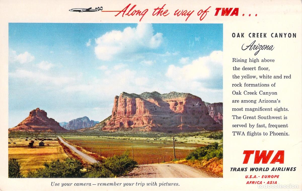 Postales: Postal Publicitaria TWA de Oak Creek Canyon Arizona